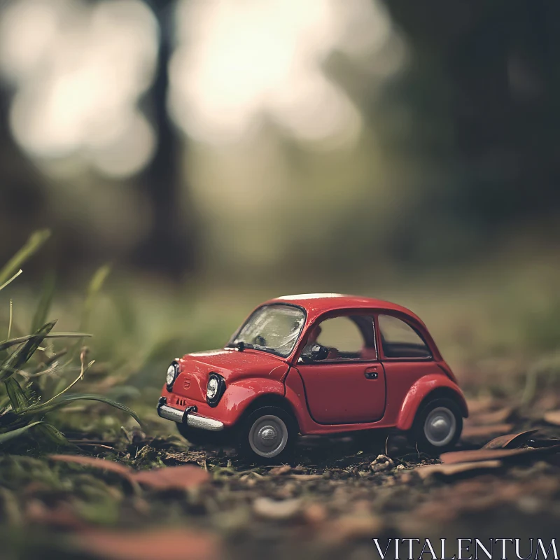 Miniature Red Car in Nature AI Image