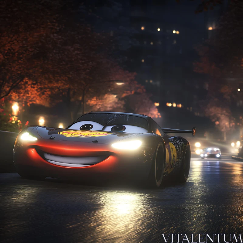 Animated Race Car Under City Lights AI Image