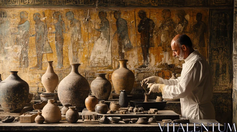 AI ART Man Investigates Ancient Artifacts