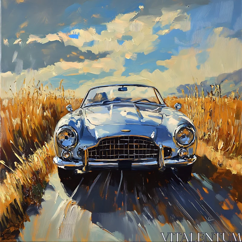 Vintage Car In Golden Fields AI Image