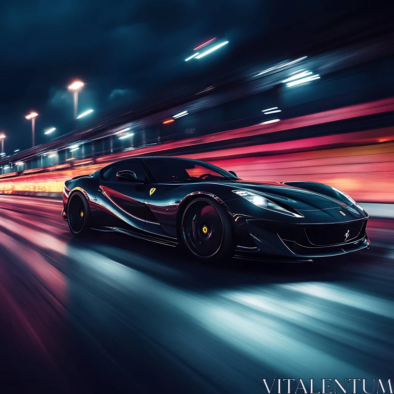 High-Speed Night Drive of a Luxury Car AI Image