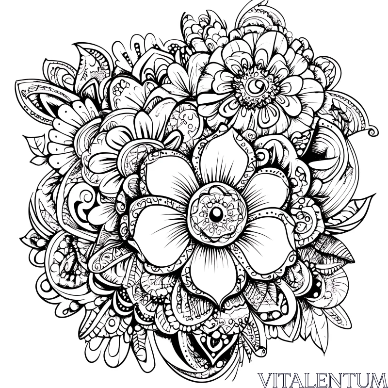 AI ART Detailed Floral Sketch in Monochrome