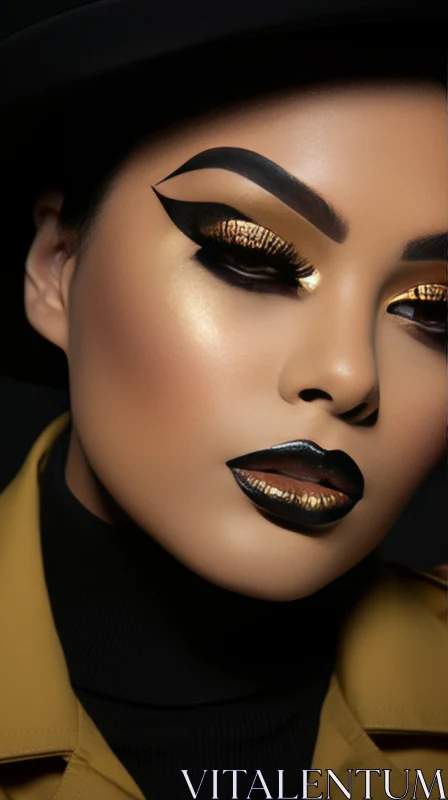Captivating Woman with Gold and Black Makeup - Monochromatic Shadows AI Image
