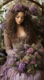 Purple Dress with Lavender Flowers - Delicate and Intricate Artwork