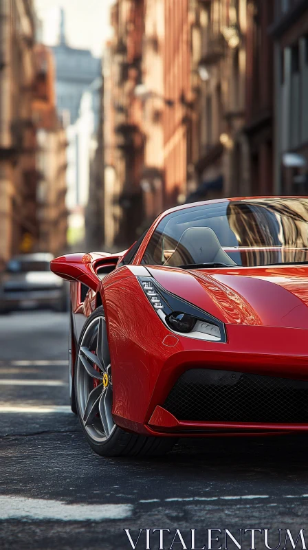 Luxurious Red Sports Car in Urban Setting AI Image