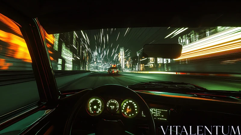 Exhilarating Urban Car Ride at Night AI Image