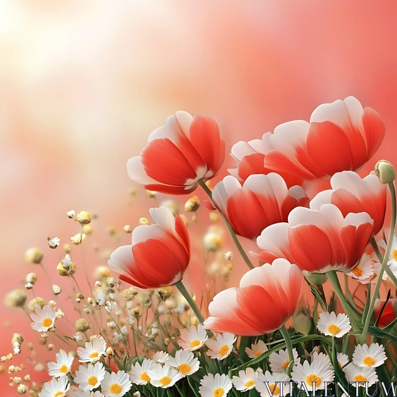 AI ART Beautiful Flower Arrangement of Tulips and Daisies