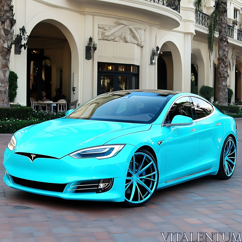 Luxurious Turquoise Electric Car AI Image