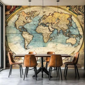 Modern Dining Room with Vintage Map Wall Art