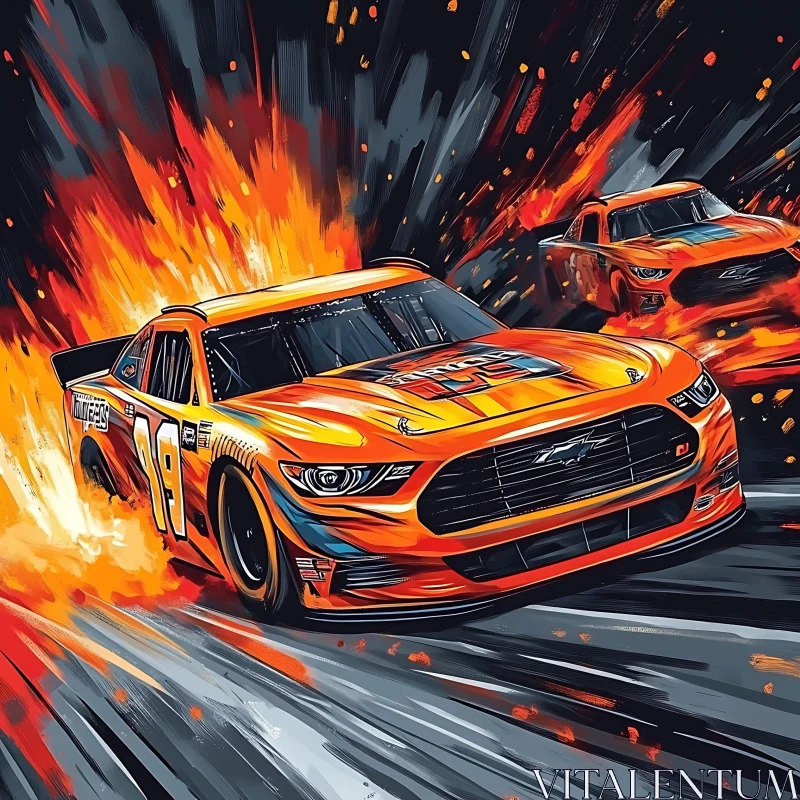 Intense Racing Scene with Orange Cars AI Image