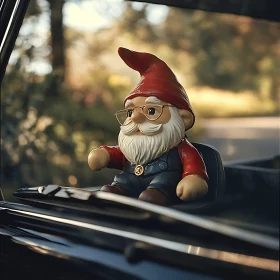 Whimsical Gnome on Car Dashboard