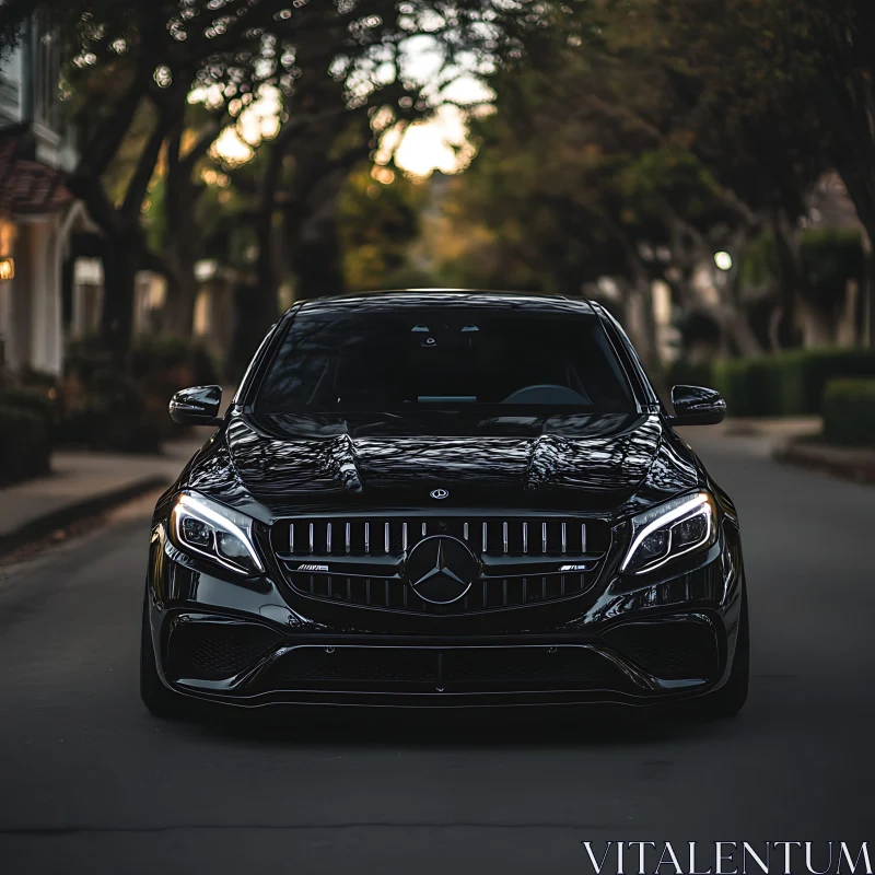 Luxury Black Car on Quiet Road AI Image