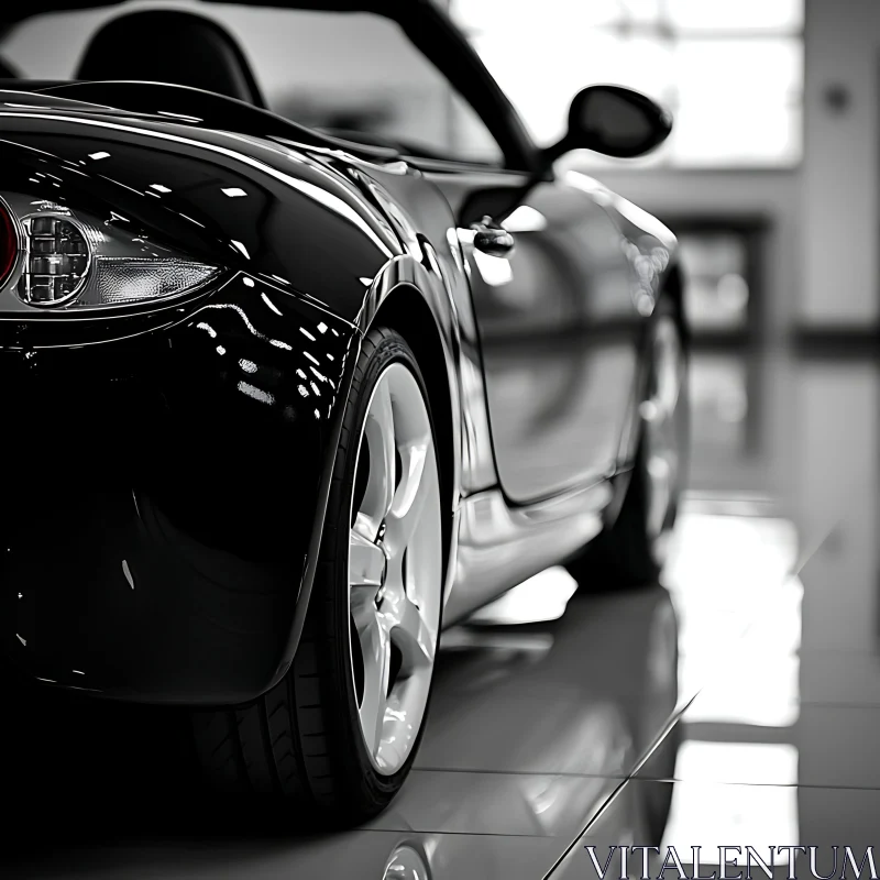 Sleek Black Car on Showroom Floor AI Image