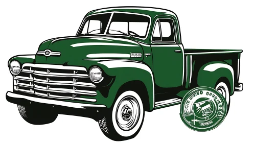 Classic Green Pickup Truck Drawing