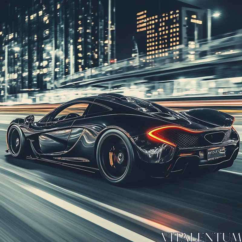 Luxurious Supercar in Motion at Night AI Image