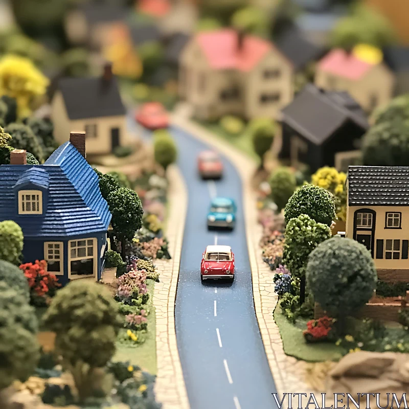 Detailed Model Village with Quaint Houses and Road AI Image