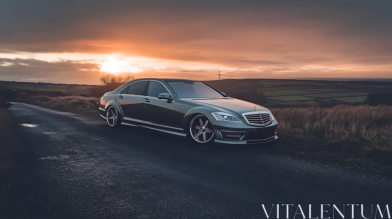 Elegance Meets Nature: Car at Dusk AI Image