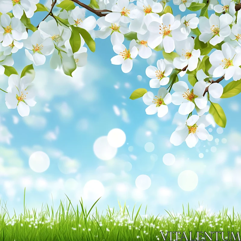 Spring Flower Branches with Bokeh Effects AI Image