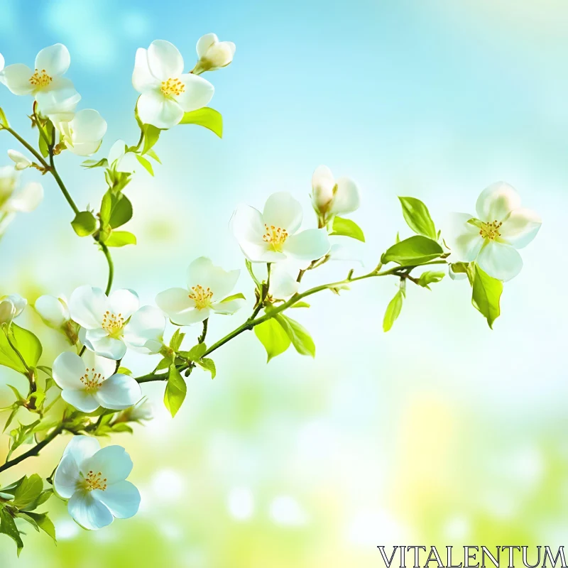 Graceful Spring Blossoms on a Branch AI Image