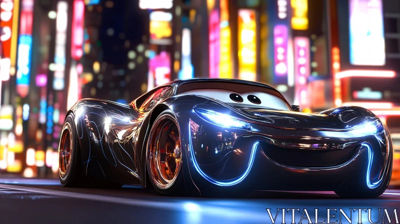 Expressive Animated Car in Bright Urban Setting AI Image