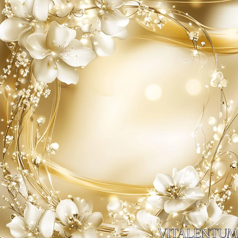 Sophisticated White and Gold Blossom Art AI Image