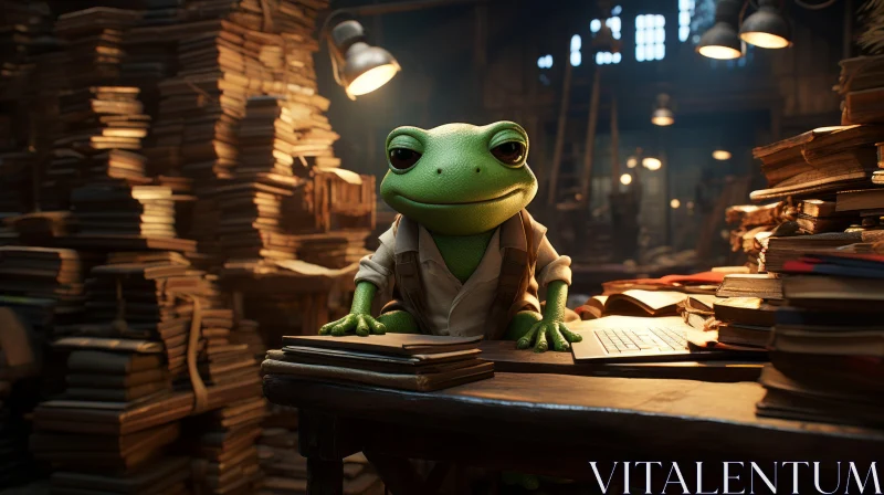 Animated Frog Engrossed in Reading - Unreal Engine 5 Illustration AI Image