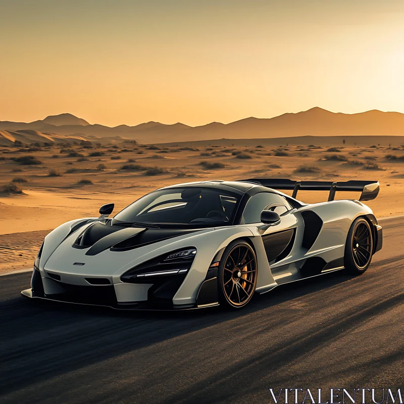 Luxury Supercar in Desert Sunset AI Image