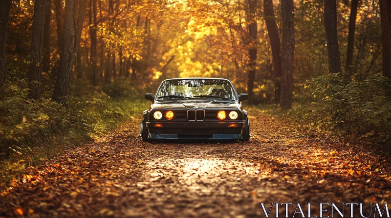 Classic Car in Autumn Forest
