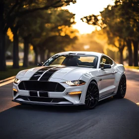 Elegant White Sports Car in Golden Evening Light