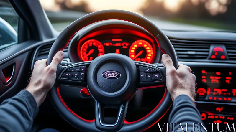 Modern Car Interior with Glowing Dashboard Modern Car Interior with Glowing Dashboard