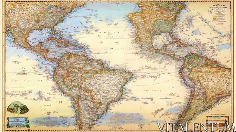 Antique Map of the Americas AI Image