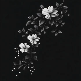 Monochromatic Floral Art with Leaves
