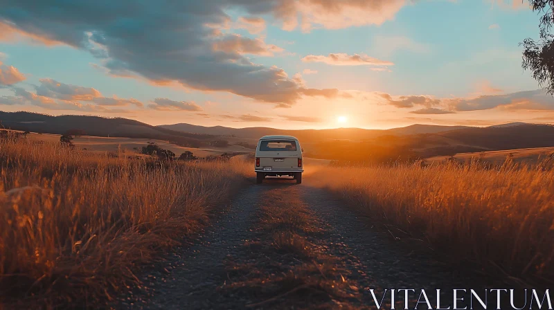 Countryside Sunset Drive with Vintage Van Countryside Sunset Drive with Vintage Van