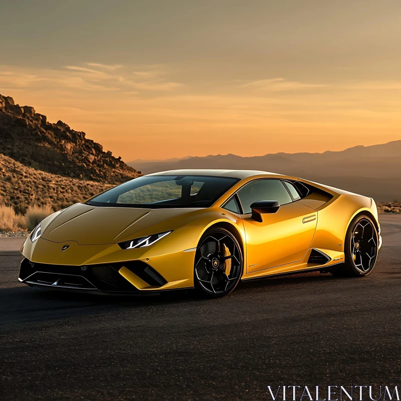 Luxury Golden Car on Scenic Road AI Image