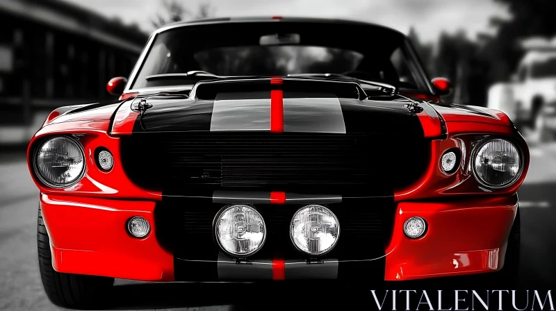 Red and Black Classic Muscle Car Front View Red and Black Classic Muscle Car Front View