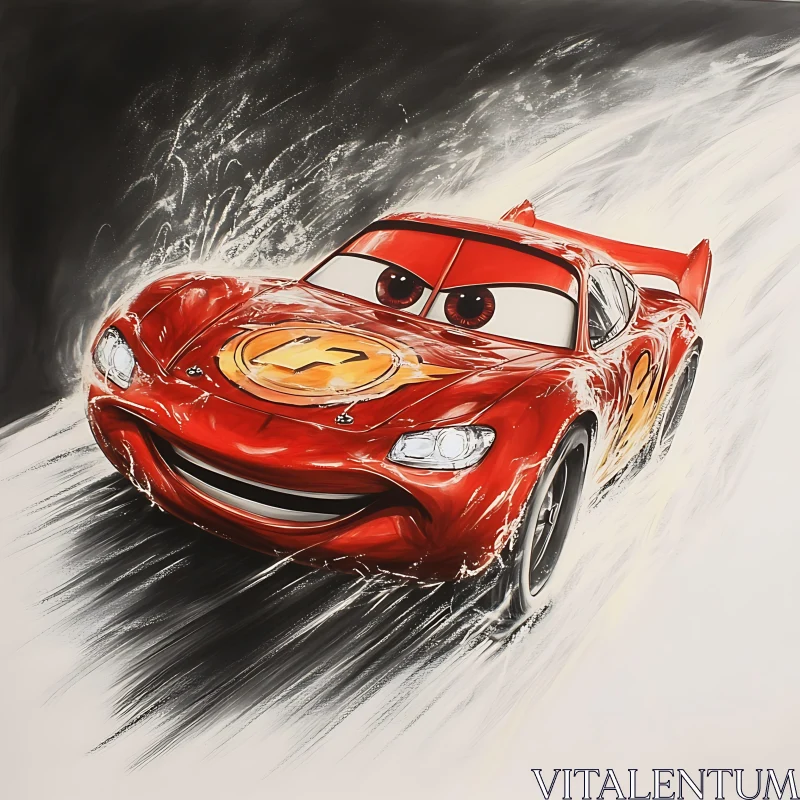 Expressive Red Car in Motion Scene