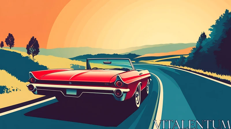 Vintage Red Convertible on a Scenic Sunset Drive Vintage Red Convertible on a Scenic Sunset Drive