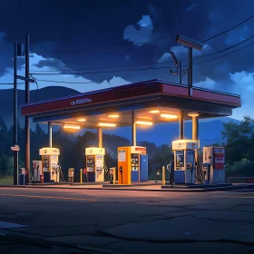 Nocturnal Gas Station Scene