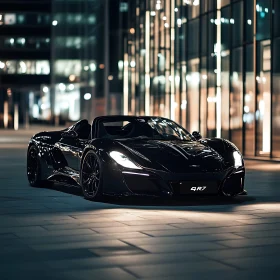 High-End Black Convertible in City Nightscape