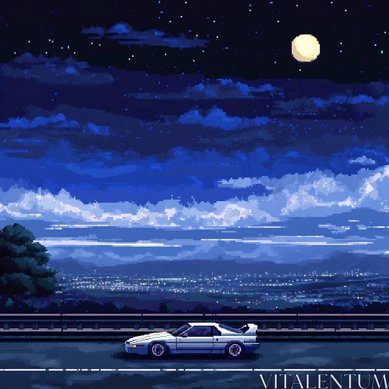 White Sports Car on Road at Night