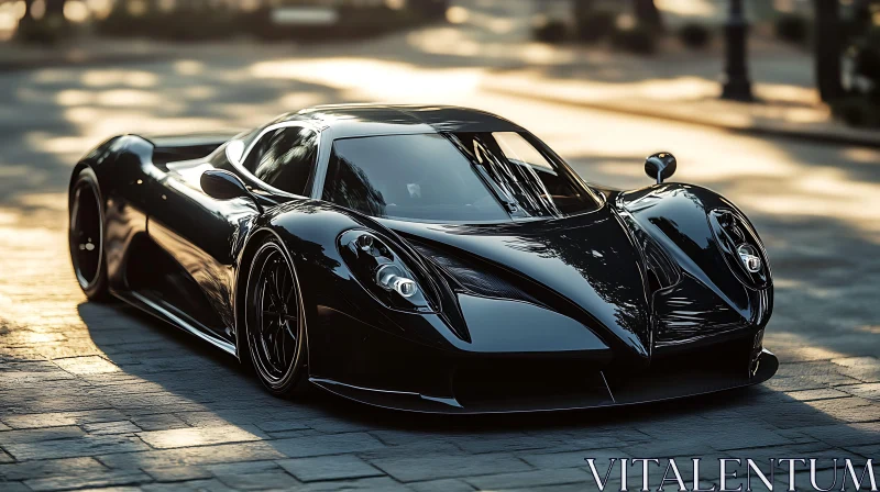 Luxurious Black Supercar in Sunlight AI Image