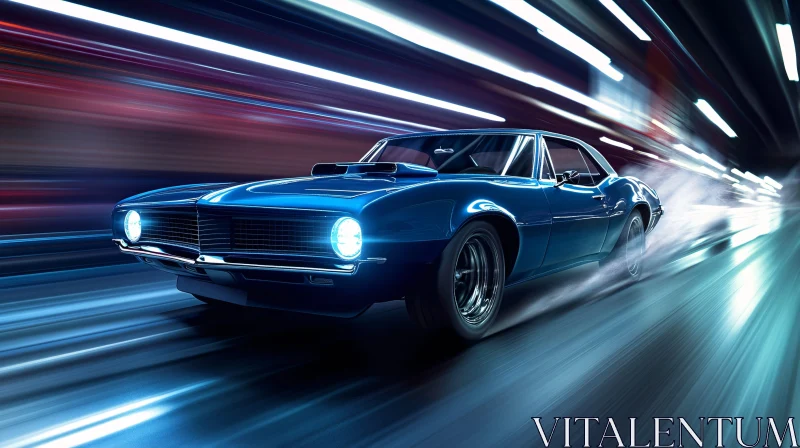 High-Speed Night Drive with Blue Car High-Speed Night Drive with Blue Car