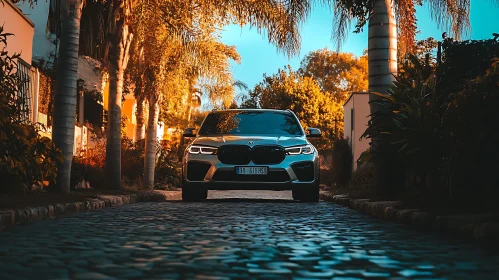 Elegant Car on Palm-Lined Street