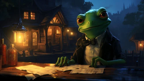 Frog Character in Victorian Tavern - A Matte Painting Illustration