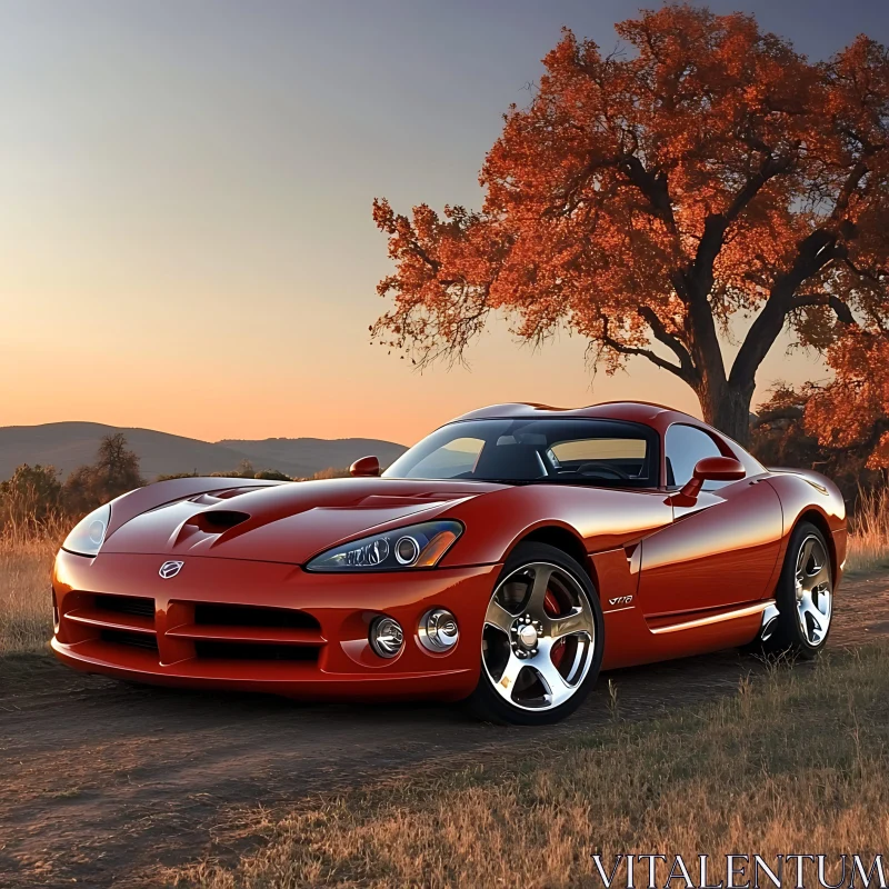 Autumn Red Sports Car Elegance AI Image