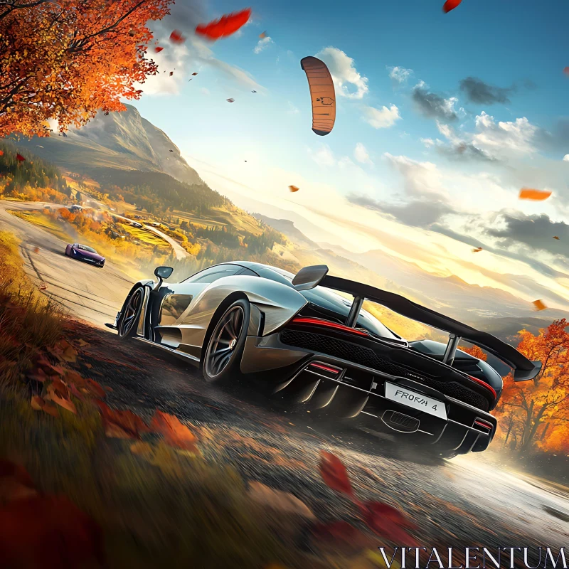 Supercar Racing on Mountain Road During Fall AI Image