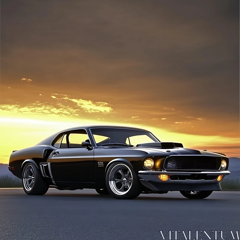 Vintage Muscle Car during Golden Hour AI Image