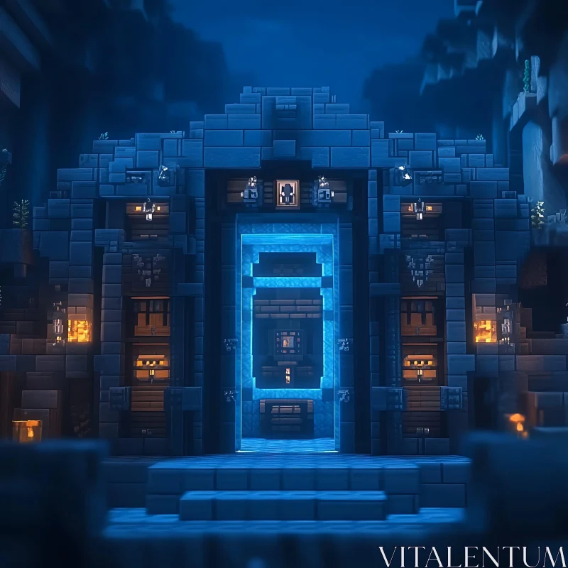 Enchanting Night Portal in Ancient Stone Ruins AI Image