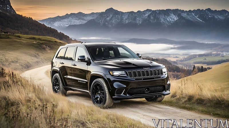 Elegant Black SUV on Scenic Mountain Road AI Image