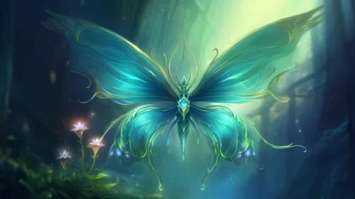 Blue Butterfly in Fairy Tale Forest - Artistic Wallpaper